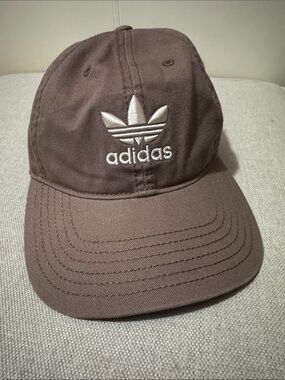 Like New Adidas Baseball Style Cap-Brown-White Stitched Logo-Adjustable-Cotton
